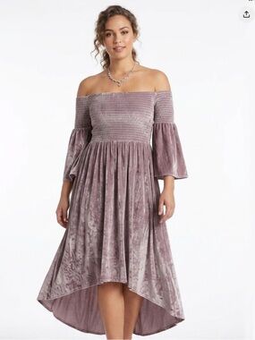 On The Road Blush Pink Velvet Off The Shoulder smocked Dress